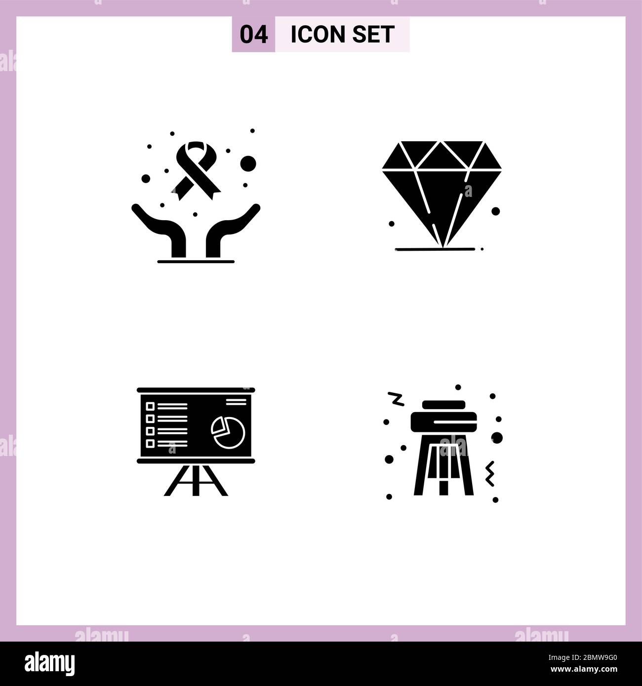 Set of 4 Commercial Solid Glyphs pack for care, business, world day, mardi gras, graph Editable Vector Design Elements Stock Vector