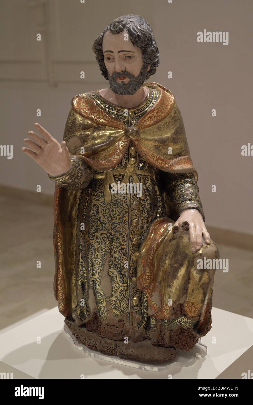 Saint Joseph. Unknown Neapolitan artist. 17th century. Polychrome sculpture. National Museum of Fine Arts. Valletta. Malta. Stock Photo