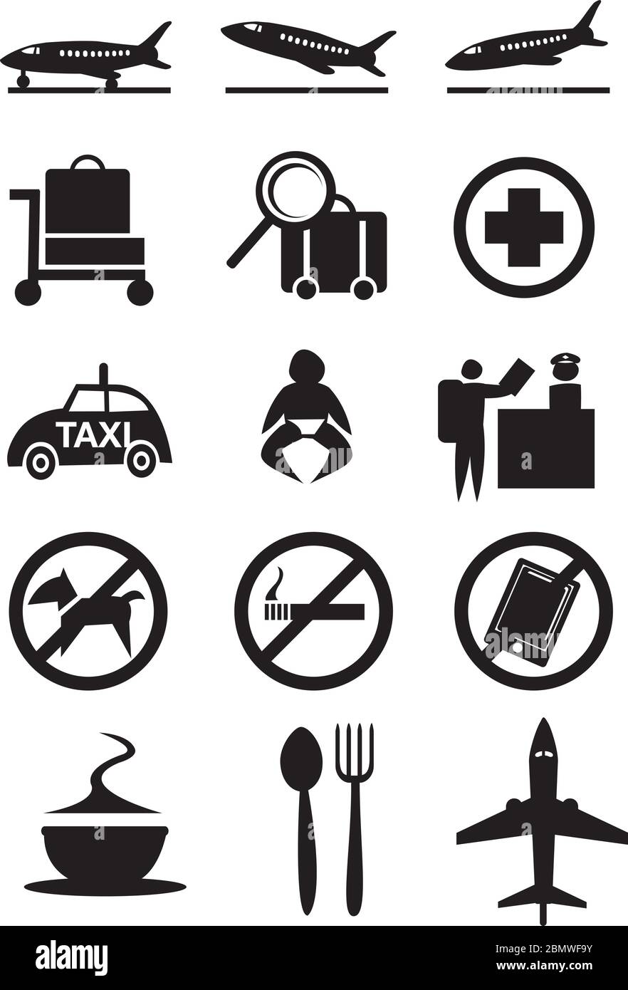 Vector illustration of some icons and signs commonly found in airport. Stock Vector