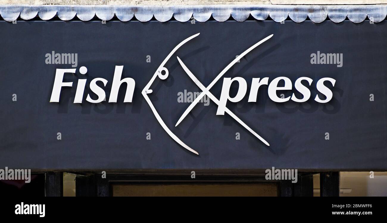 Business sign. Fish xpress, Highgate, Kendal, Cumbria, England, United Kingdom, Europe. Stock Photo