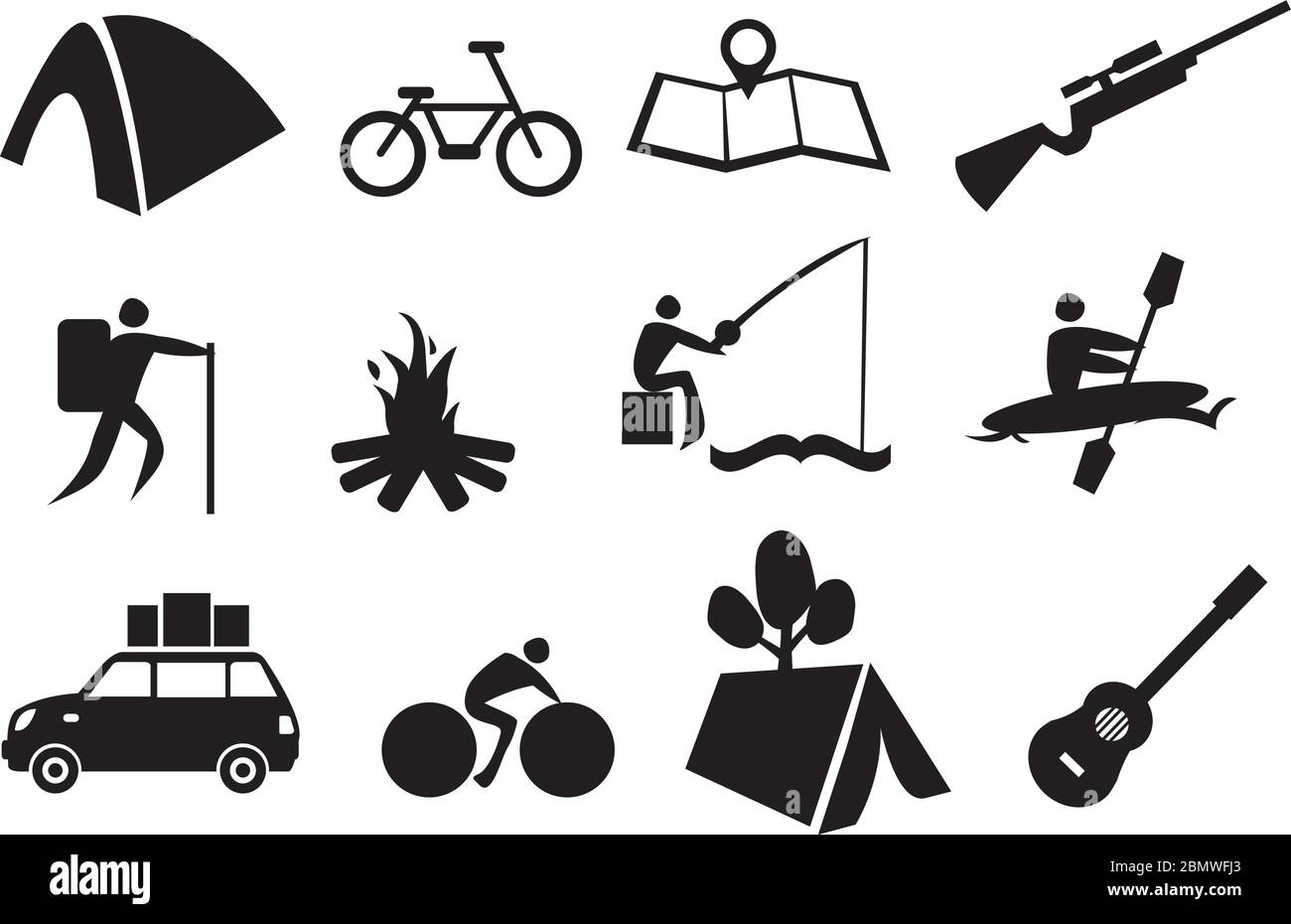 Vector illustration of icon set related to camping and adventure Stock ...