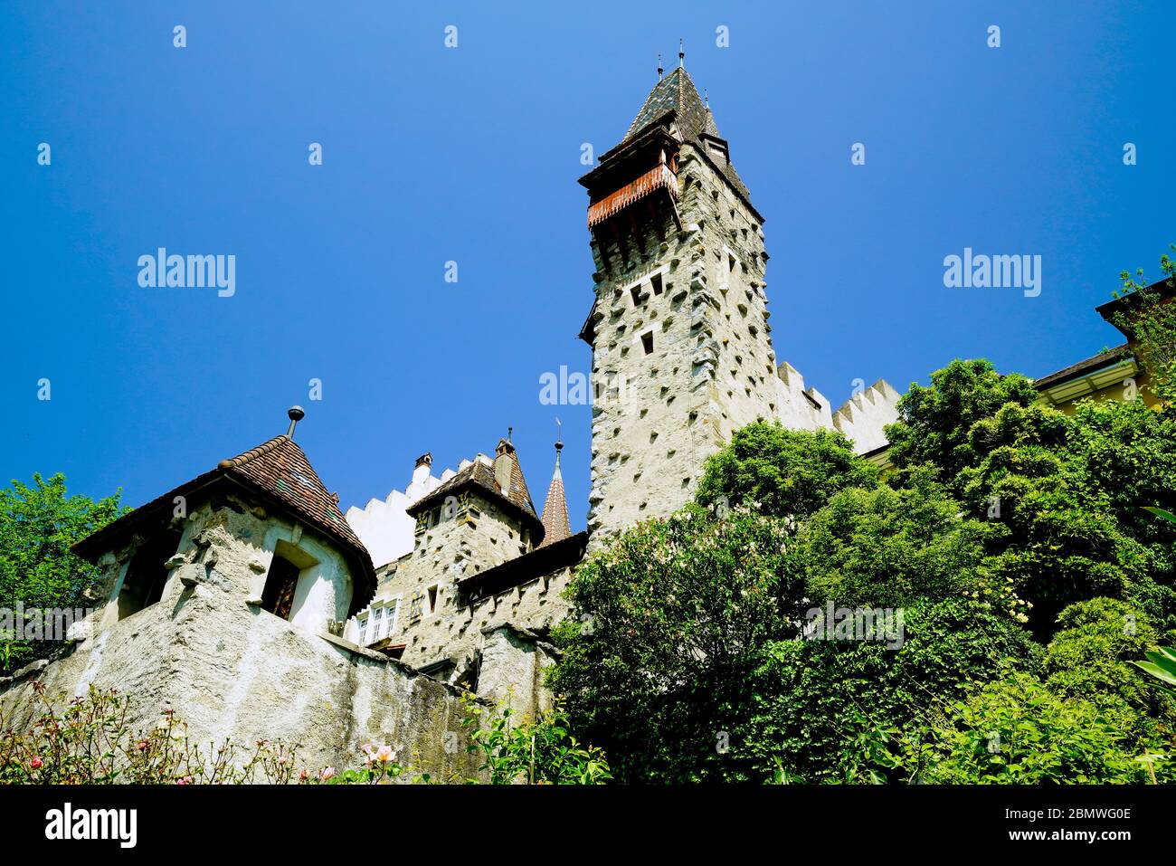 The Muri-Amthof is a striking building in Bremgarten, Aargau Canton in Switzerland. Stock Photo