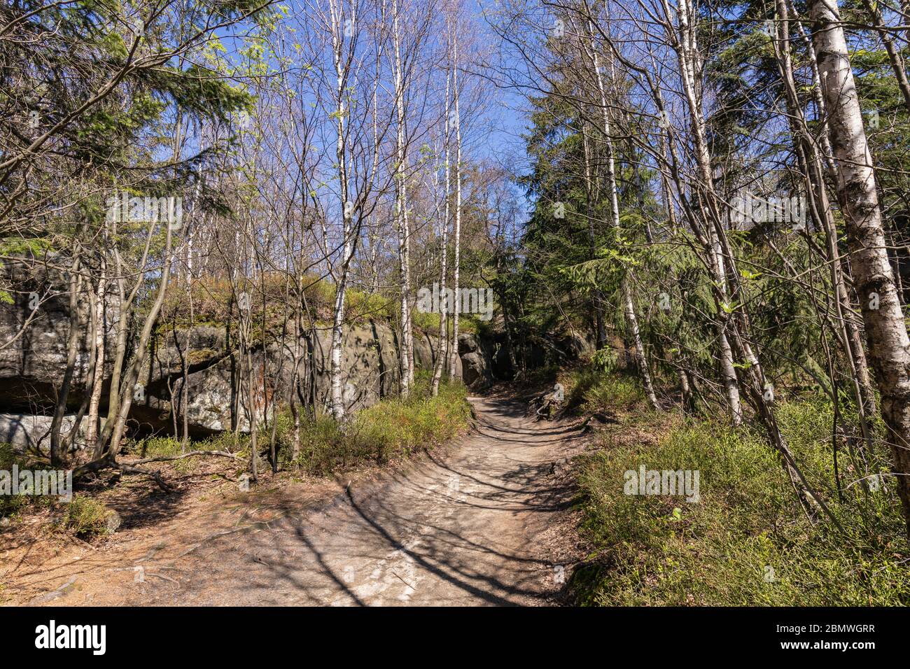 Stolowe Mountains National Park. Path in Rock Labyrinth hiking trail ...