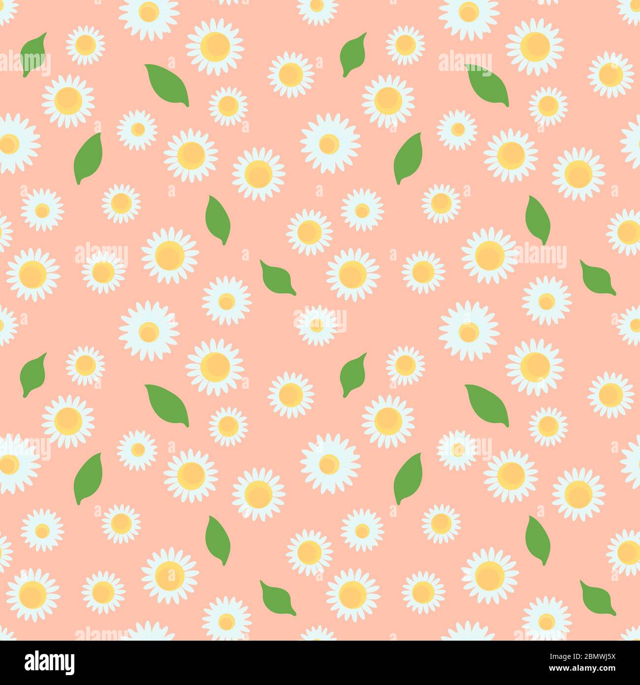 Vector camomile flowers seamless pattern on a cute colored background. Modern summer design print texture for any surface. Stock Vector