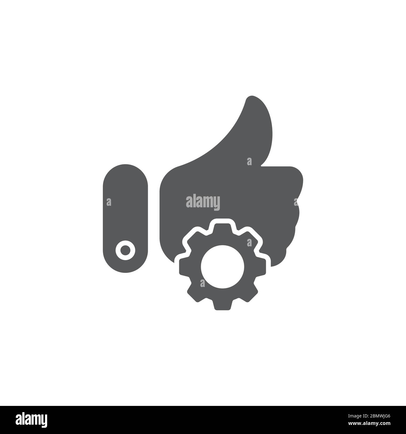 Thumb up gear vector icon symbol isolated on white background Stock ...