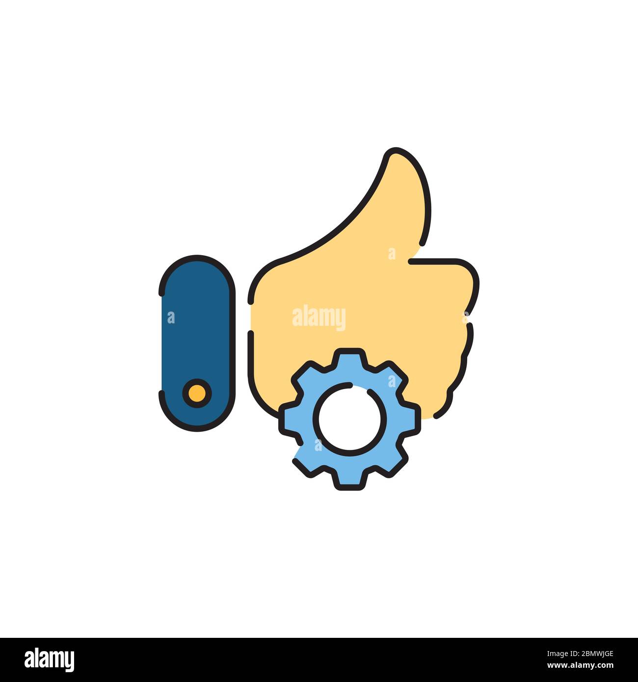 Thumb up gear vector icon symbol isolated on white background Stock ...