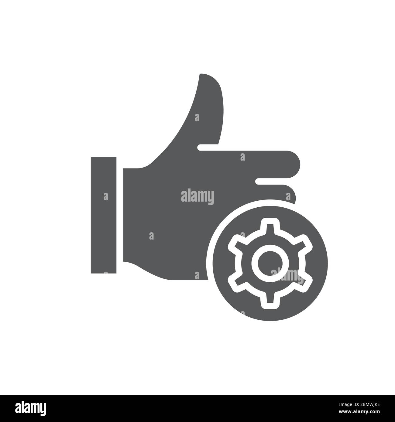 Thumb up gear vector icon symbol isolated on white background Stock ...