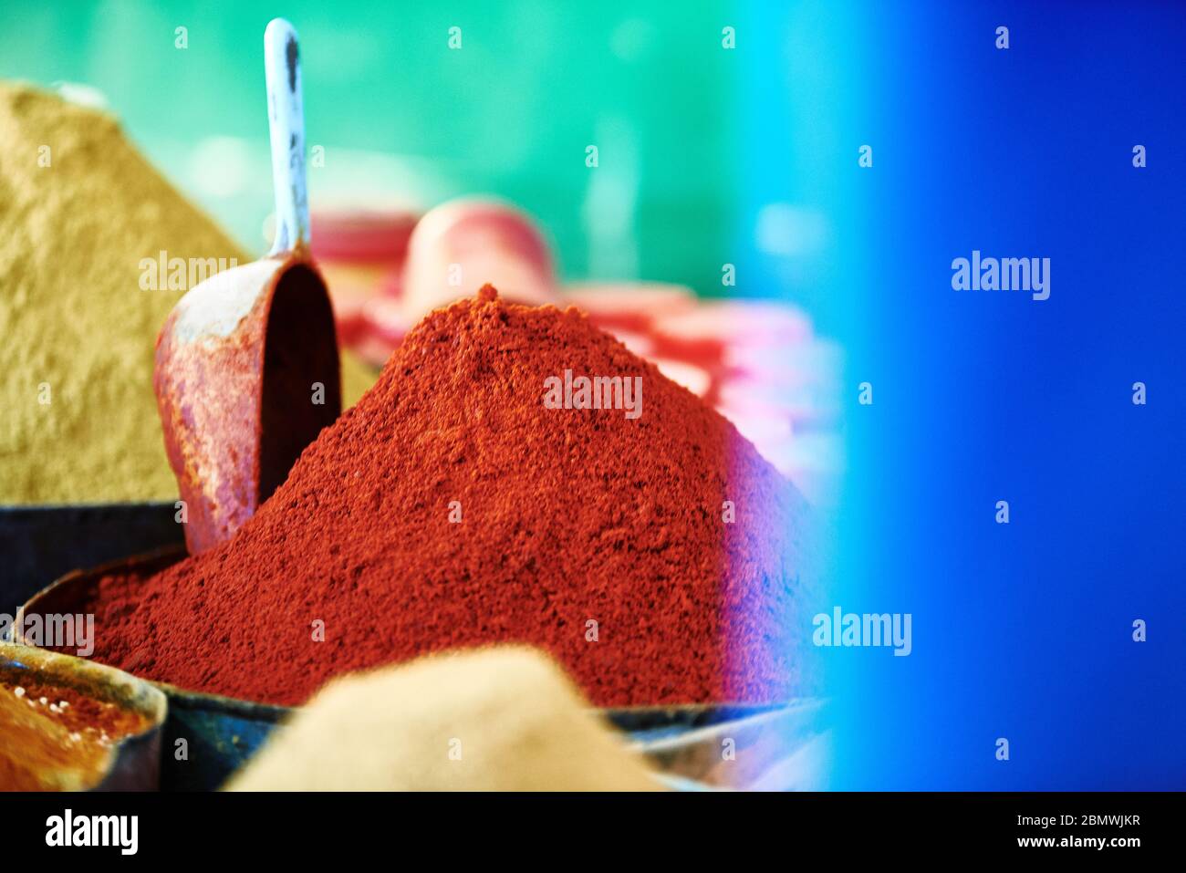 colors smells and flavors in the Fez spice market, in Morocco Stock Photo