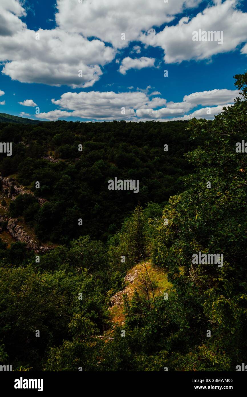 landscape green forest blue sky and mountains Stock Photo - Alamy