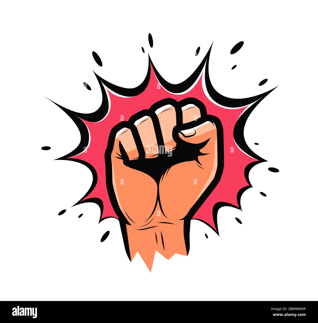 Clenched fist held high in protest. Strength, force vector illustration Stock Vector