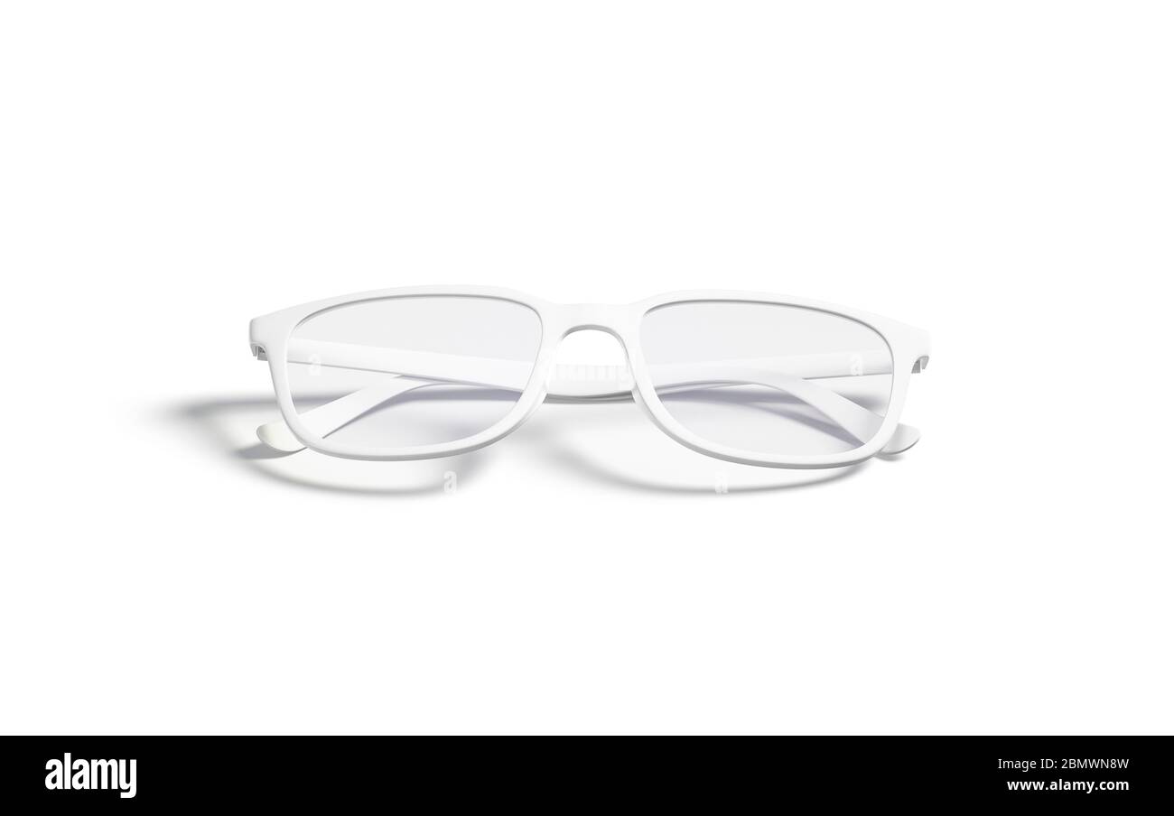 Blank white eye glasses with frame mock up, front view Stock Photo