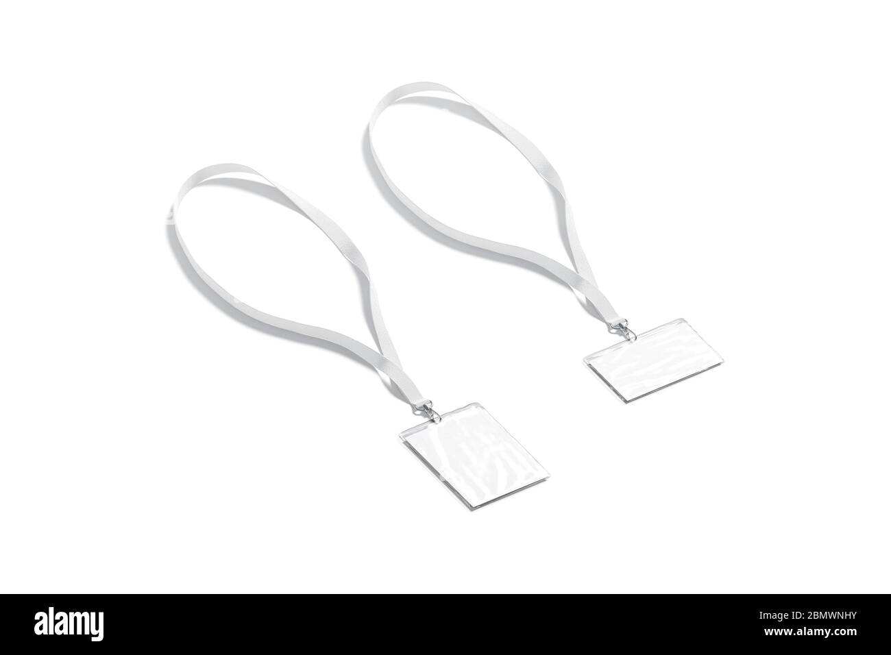 Blank white horizontal and vertical lanyard with name card mockup Stock Photo