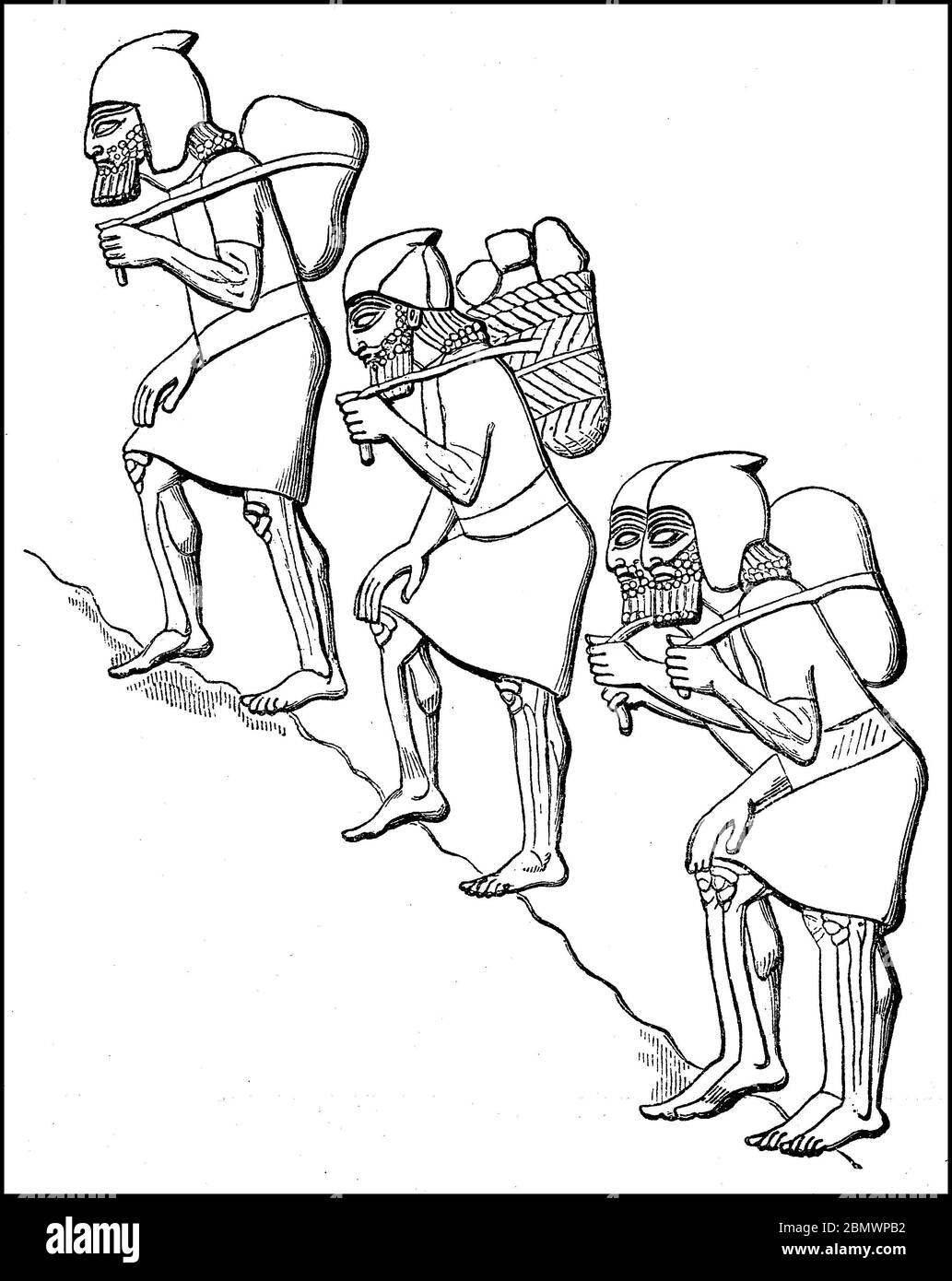 Jewish prisoners in the drudgery under Sennacherib, Sennacherib, Sanherib, Sin-achche-eriba, about 745 v. BC - January 16 680 v.. Chr., Was the son of Sargon II v. 705-680. Chr. Assyrian king  /  jüdische Gefangene bei der Fronarbeit unter Senacherib, Sin-ahhe-eriba, Sanherib, Sin-achche-eriba, etwa 745 v. Chr. - 16. Januar 680 v. Chr., war als Sohn Sargons II. von 705 bis 680 v. Chr. assyrischer König, Historisch, historical, digital improved reproduction of an original from the 19th century / digitale Reproduktion einer Originalvorlage aus dem 19. Jahrhundert, Stock Photo