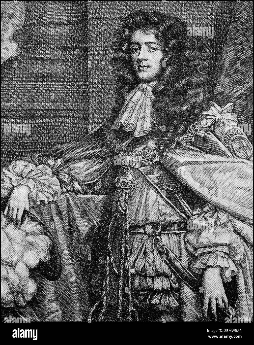 James Scott, 1st Duke of Monmouth, Duke of Buccleuch, April 9, 1649 - July 15, 1685, was an illegitimate son of King Charles II of England, English pretender to the throne, general and leader of the Monmouth Rebellion.  /  James Scott, 1. Duke of Monmouth, Duke of Buccleuch, 9. April 1649 - 15. Juli 1685, war ein unehelicher Sohn von König Karl II. von England, englischer Thronprätendent, Feldherr und Führer der Monmouth Rebellion, Historisch, historical, digital improved reproduction of an original from the 19th century / digitale Reproduktion einer Originalvorlage aus dem 19. Jahrhundert, Stock Photo