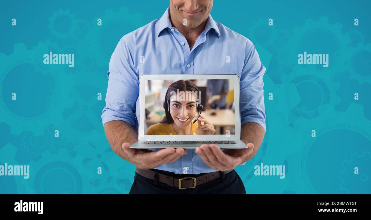 Woman working on laptop screen Stock Photo