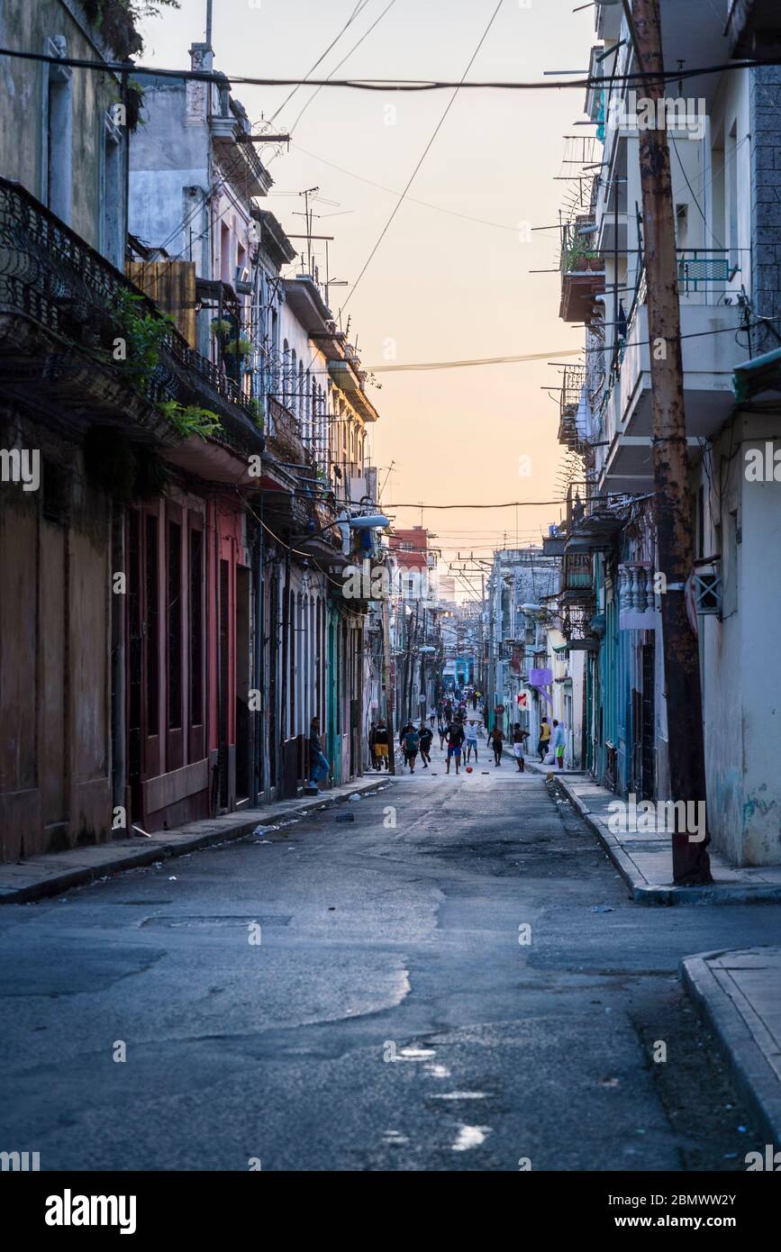 Atmospheric street in the Old City Centre, Havana Vieja, Havana, Cuba Stock Photo