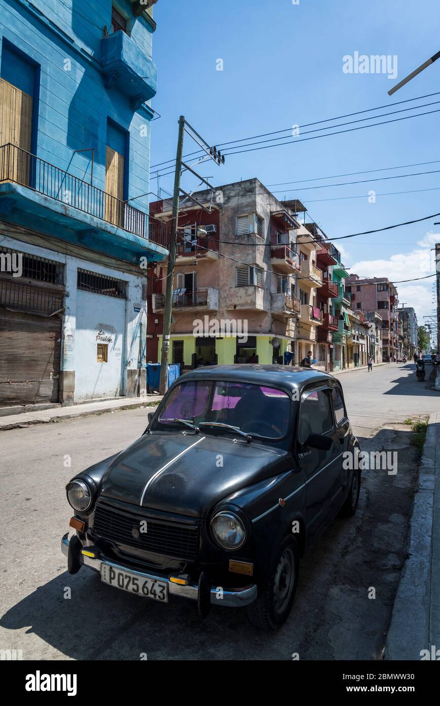 Cuban version of Fiat 500, Havana Centro district, Havana, Cuba Stock Photo