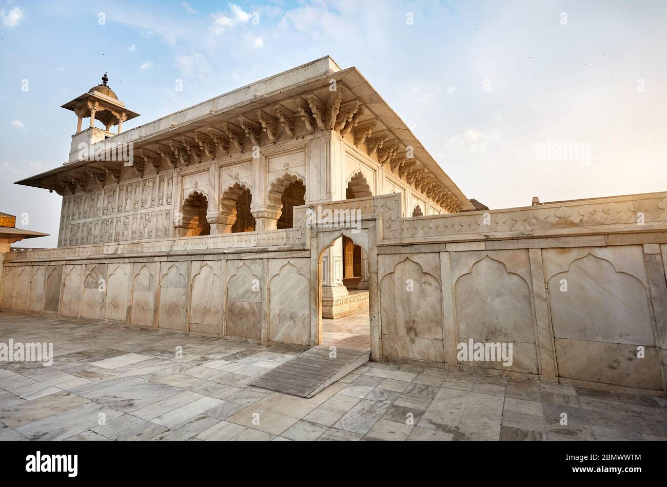 Khas Mahal palace from marble in Agra Fort at sunset in India Stock Photo
