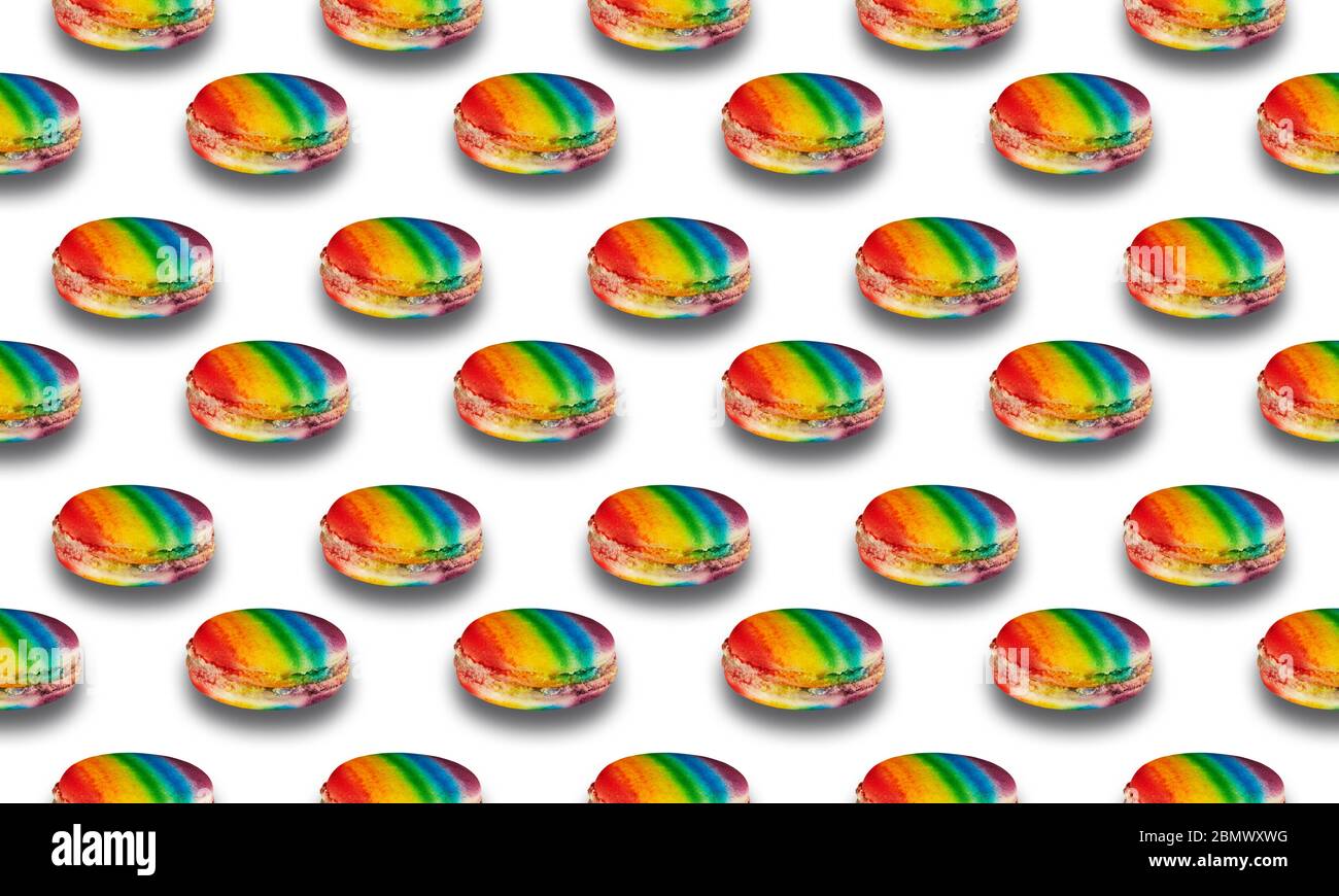 Pattern with colored macarons isolated on white background Stock Photo
