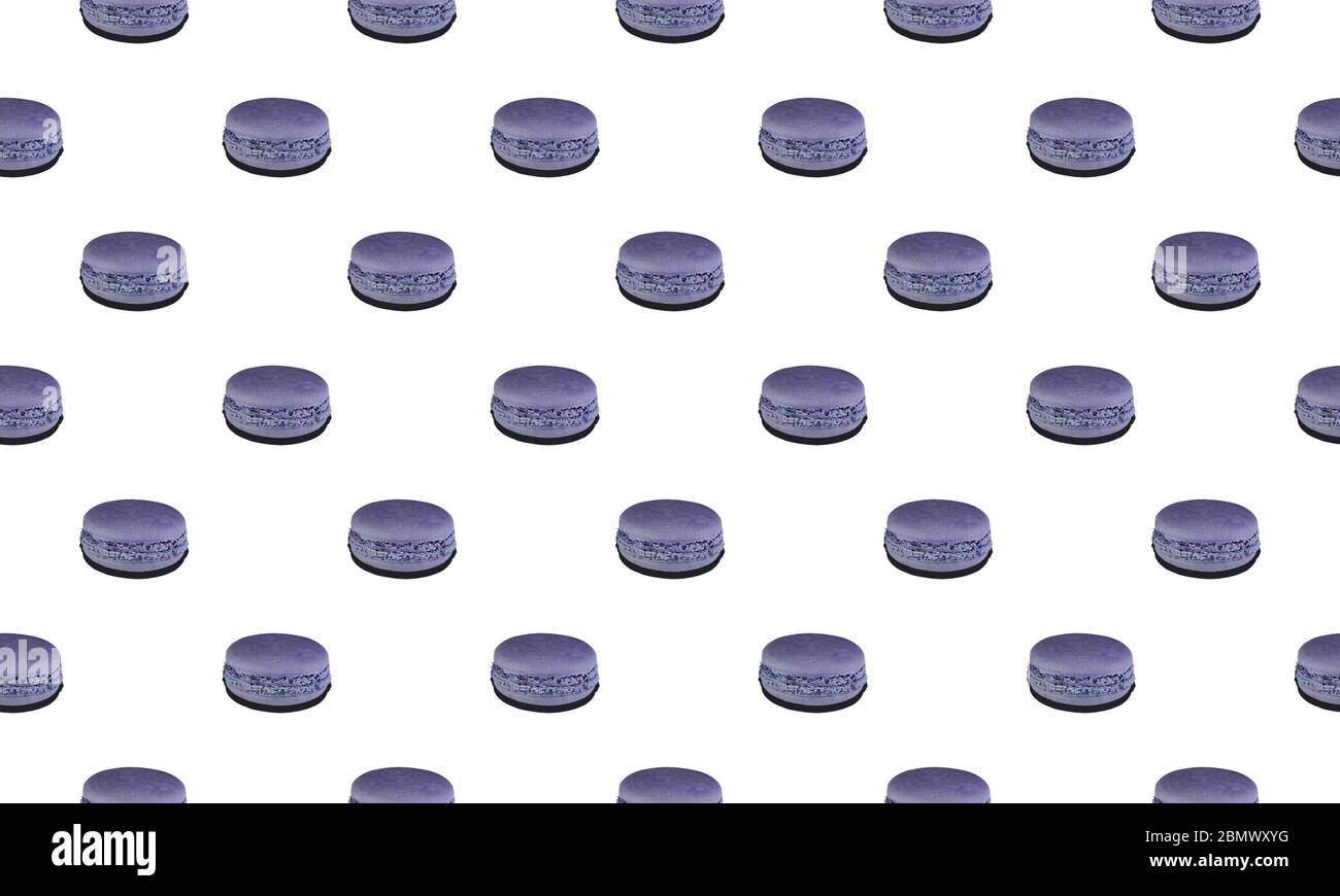 Pattern with purple macarons with shadow isolated on white background Stock Photo