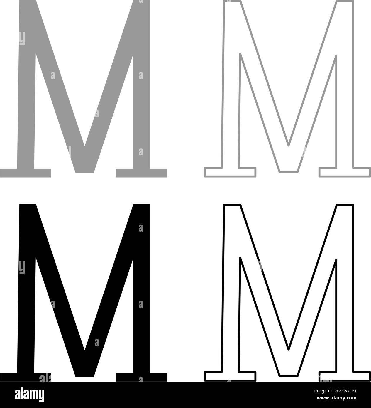 Mu greek symbol capital letter uppercase font icon outline set black grey color vector illustration flat style simple image Stock Vector