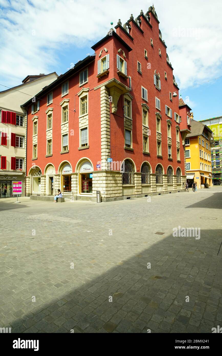 Tourist office building by Metzgergasse in Old town Aarau, Canton Aargau, Switzerland. Stock Photo
