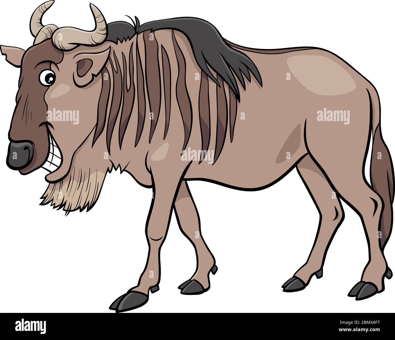 Cartoon Illustration of Gnu Antelope or Blue Wildebeest African Wild Animal Character Stock Vector