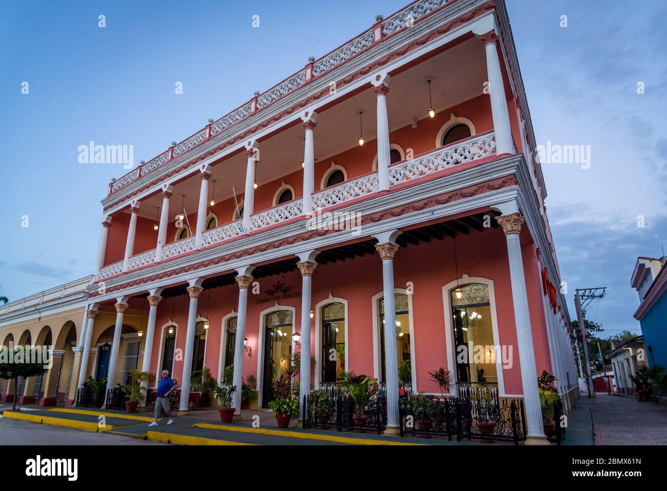 Colonial era Hotel Camino del Príncipe at the Central Square, Remedios, Cuba Stock Photo