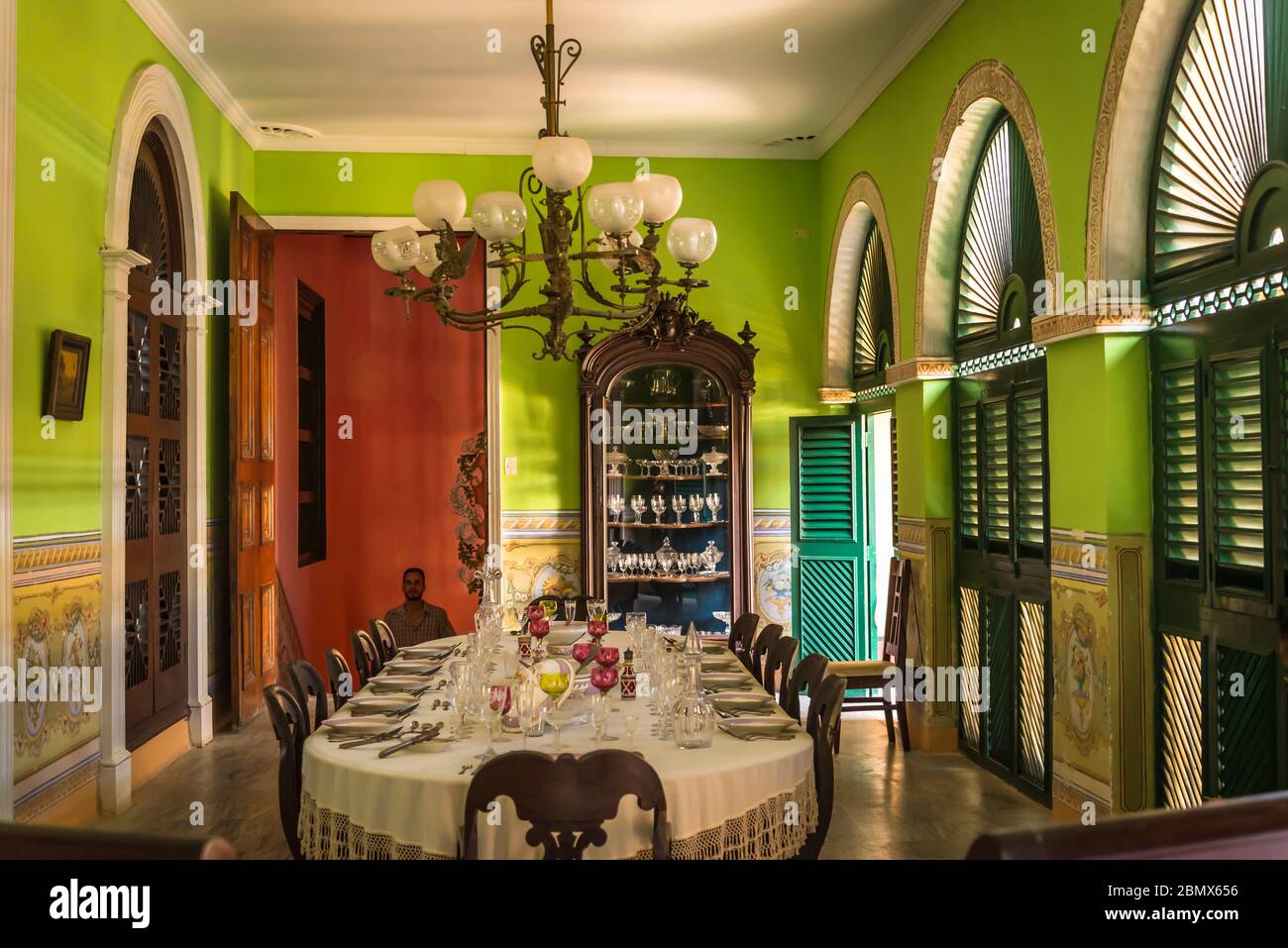 Dining room, Romantic Museum housed in the colonial era Brunet palace, Plaza Mayor, Trinidad, Cuba Stock Photo