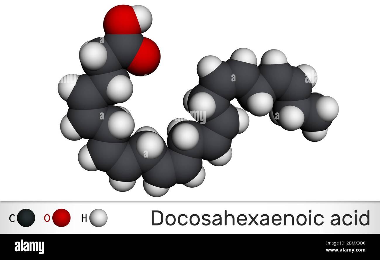 Docosahexaenoic acid, DHA, doconexent, cervonic acid molecule. It is