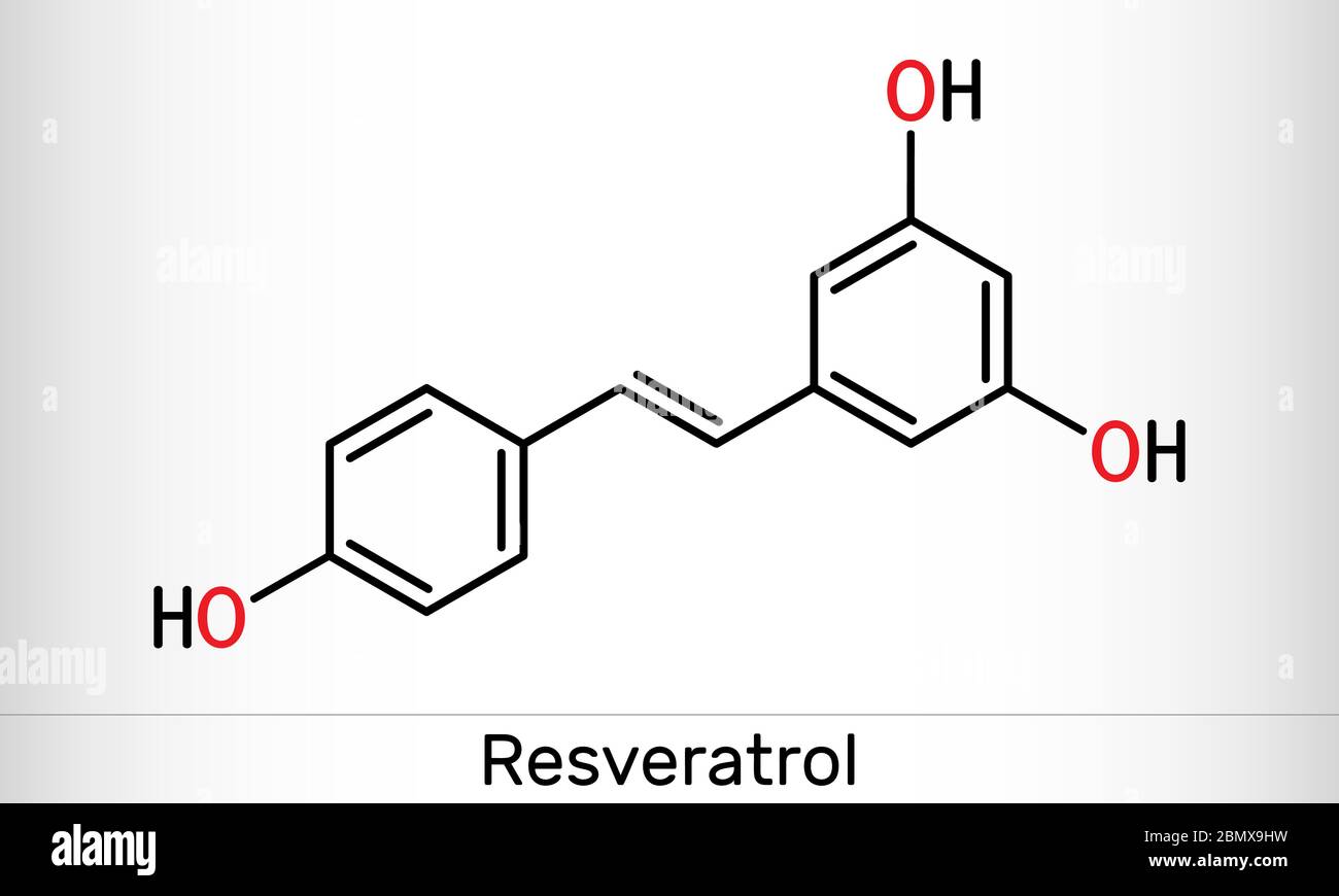 Resveratrol, transresveratrol molecule. It is stilbenoid, natural phenol, phytoalexin