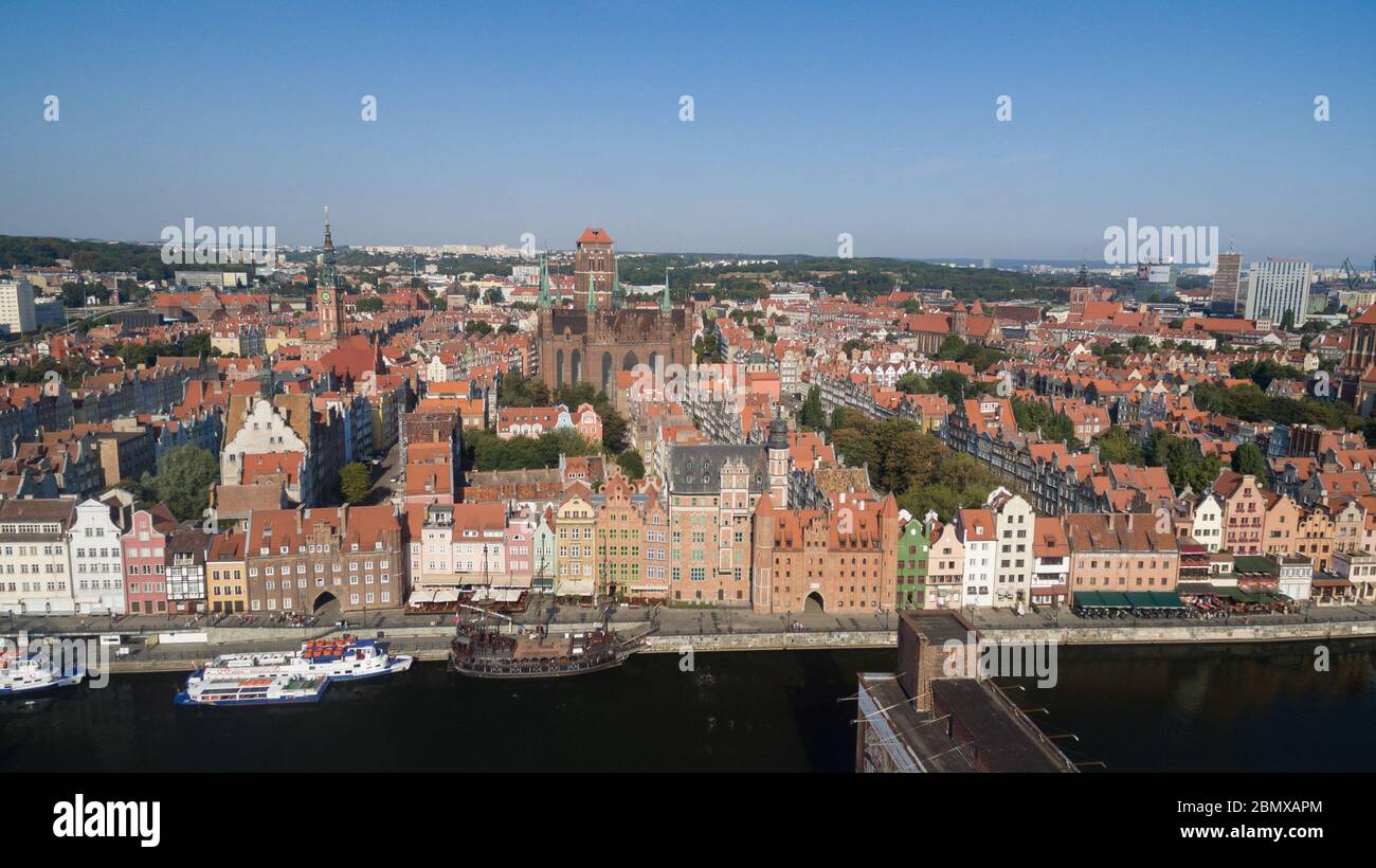 Aerial View of Gdansk City Old Town, Poland Stock Photo
