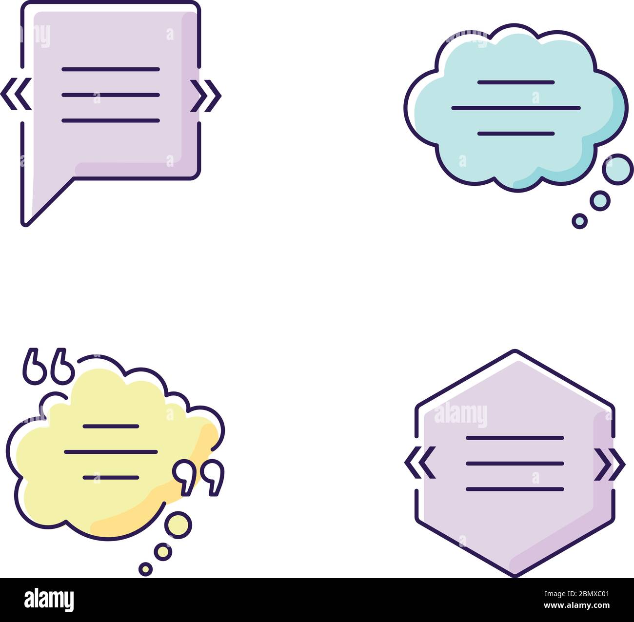 Chat bubble with quotation marks yellow, blue and purple RGB color ...