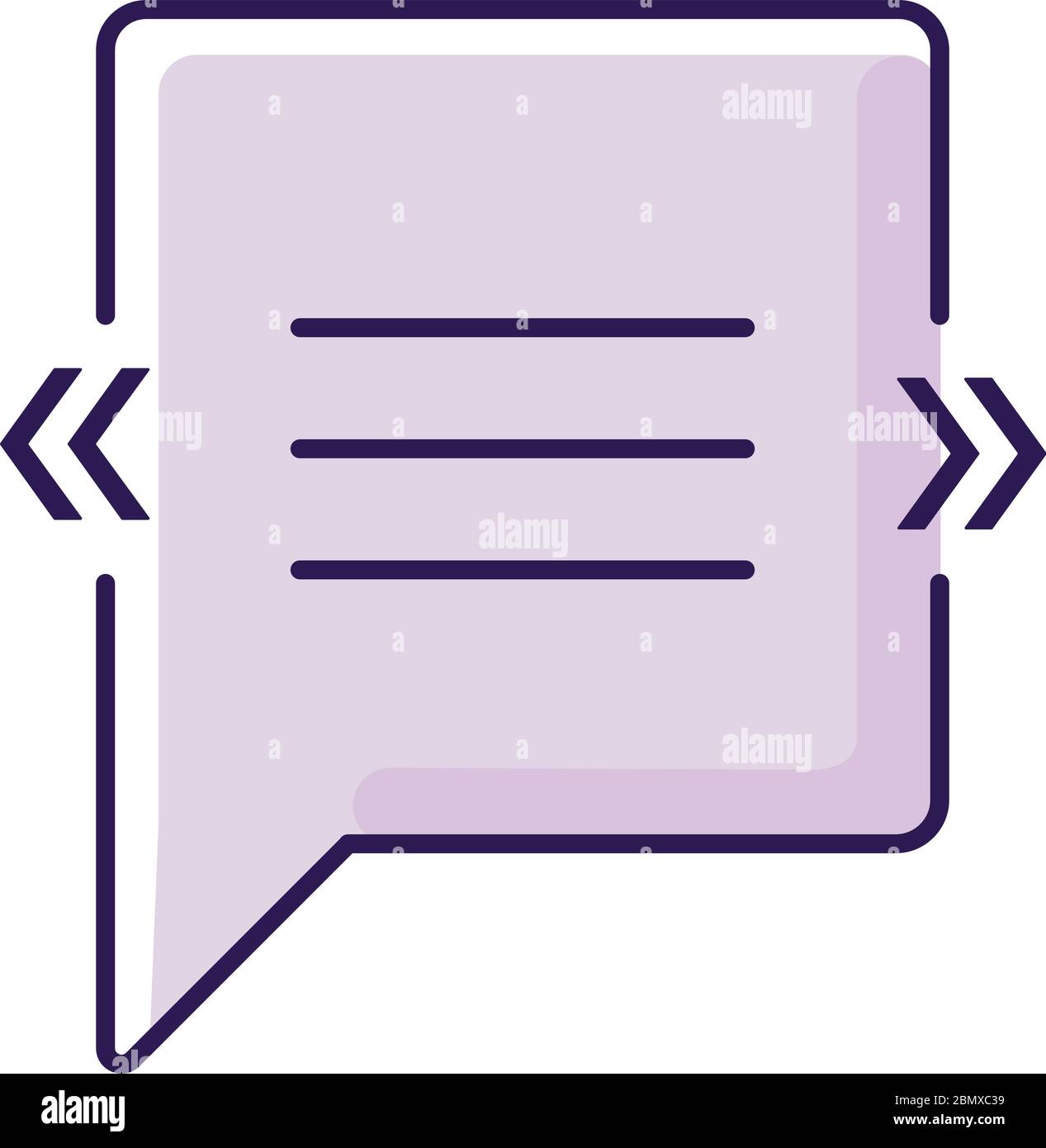 Chat bubble with angle quotes violet RGB color icon Stock Vector