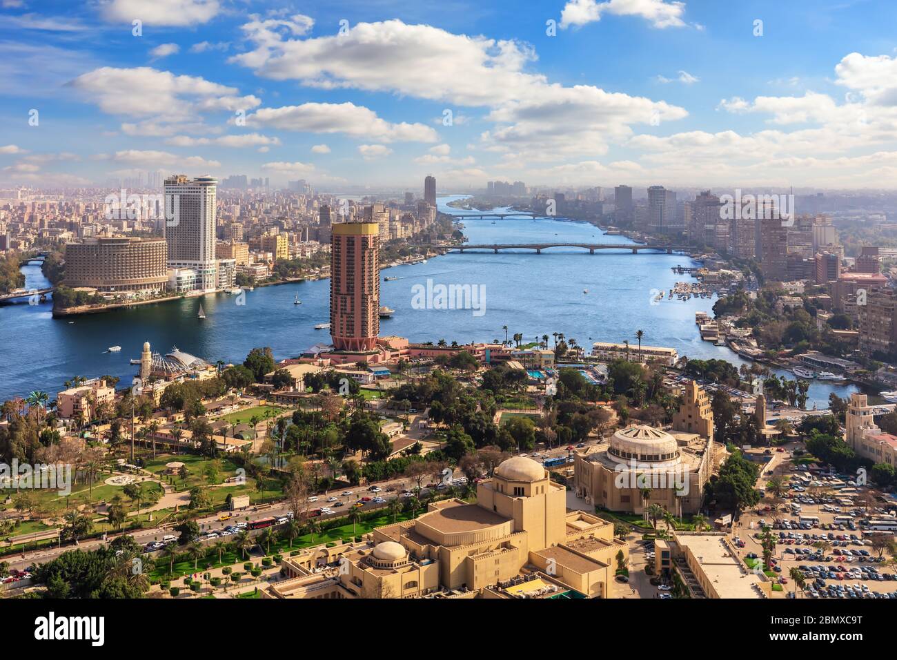 The Nile and the center of Cairo, Egypt, view from above Stock Photo