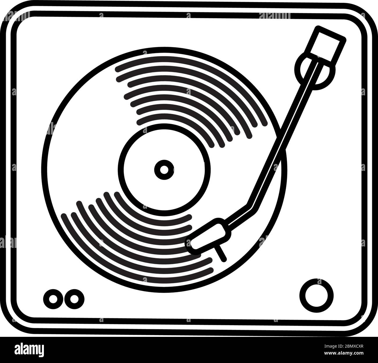 Vintage turntable vector line icon. Vinyl recordings and home ...