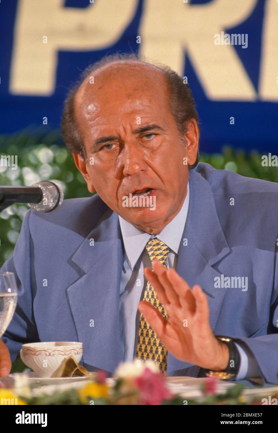 CARACAS, VENEZUELA, OCTOBER 1988 - Presidential candidate Carlos Andres Perez during news conference. Stock Photo