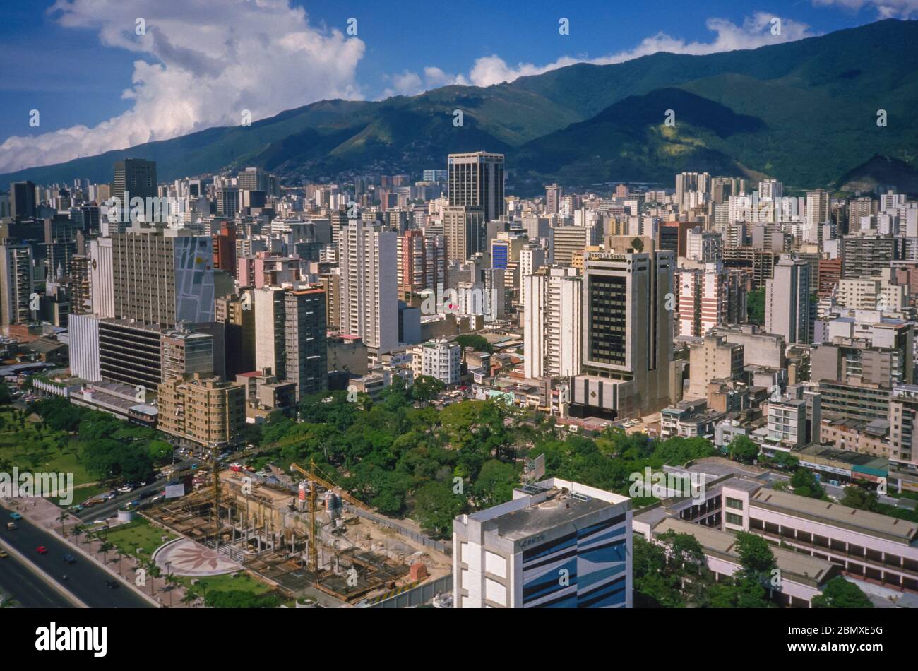 CARACAS, VENEZUELA - Aerial view of buildings in central Caracas in 1988. Stock Photo