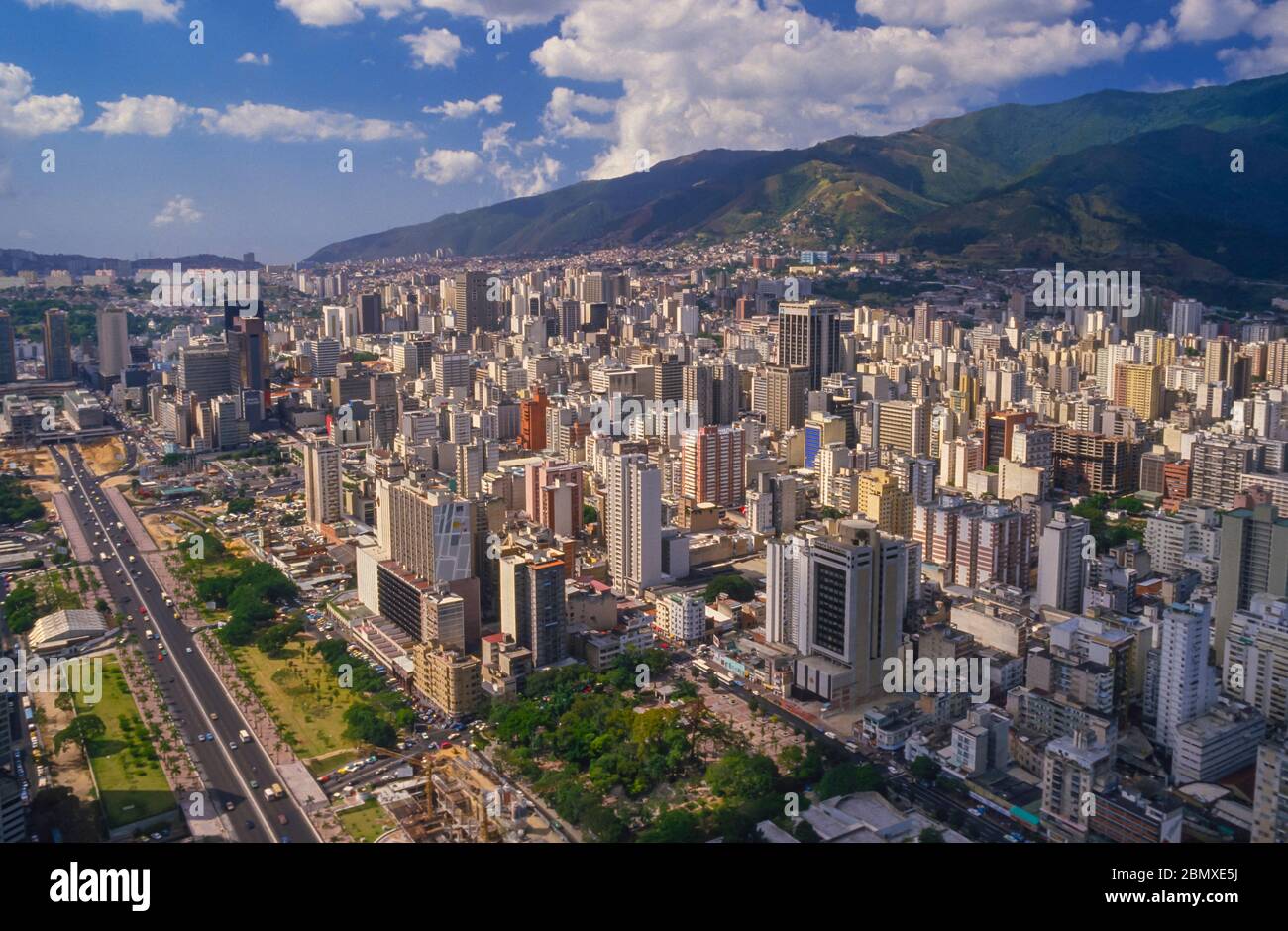 CARACAS, VENEZUELA - Aerial view of buildings in central Caracas in 1988. Stock Photo