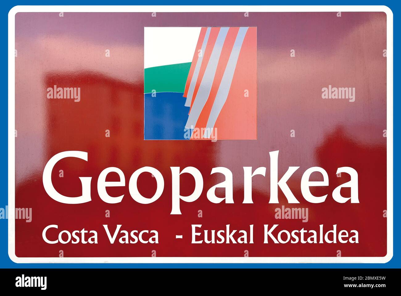Signal indicating Geopark Basque Coast Stock Photo
