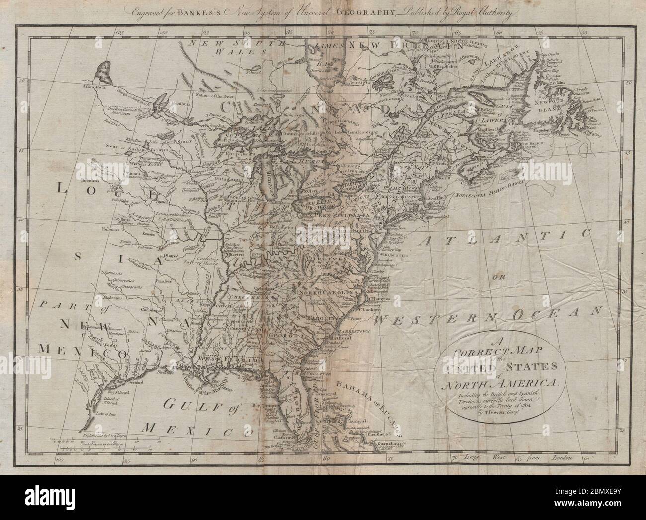 A correct map of the United States of North America, by Thomas BOWEN 1789 Stock Photo