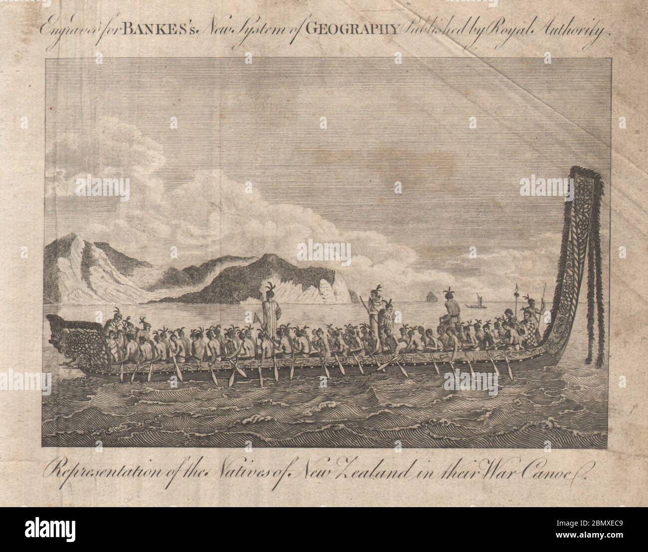 The natives of New Zealand in their war canoe. Maori. BANKES 1789 old print Stock Photo