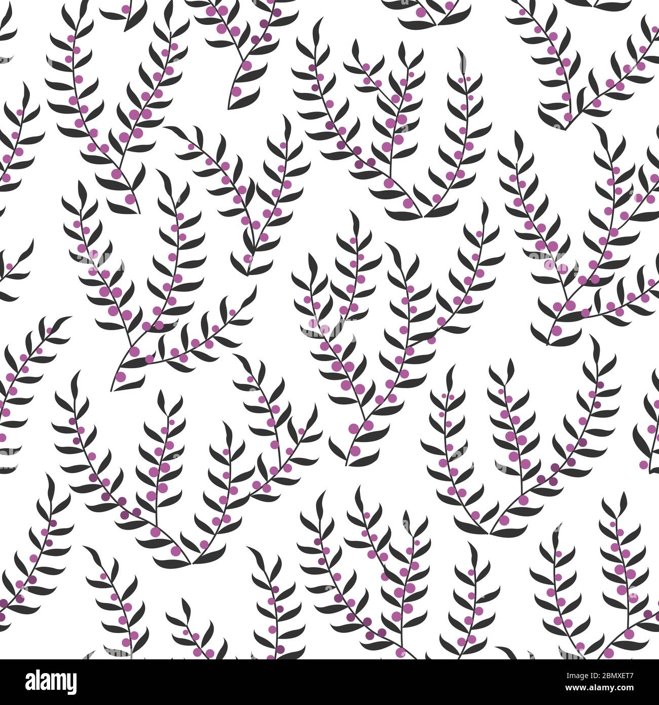Vector seamless pattern with stylized heather branches. Beautiful floral design background for textile, bedding, wallpapers. Stock Vector
