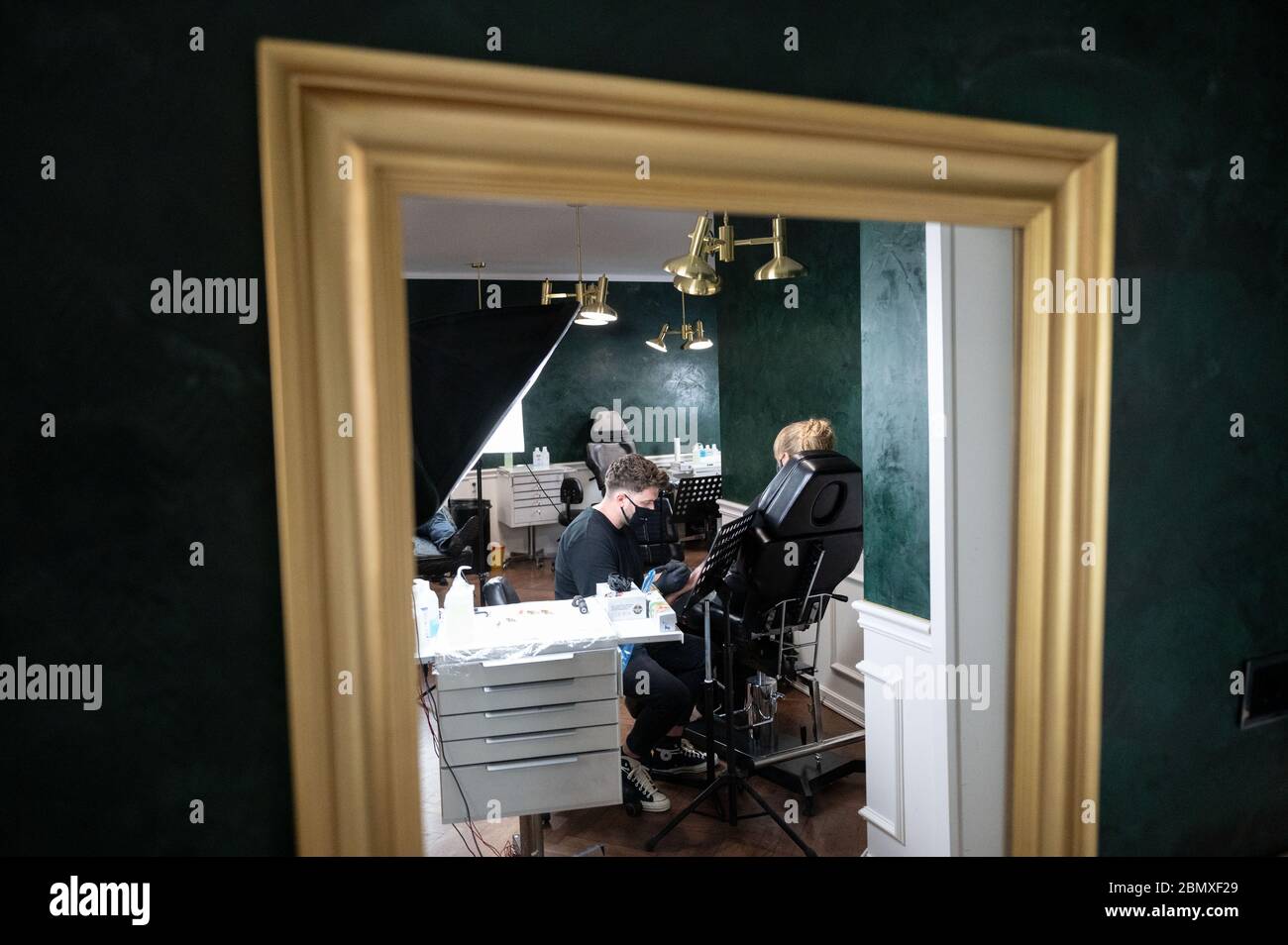 Stuttgart Germany 11th May 2020 An Employee Of The Tattoo Studio Mommy I M Sorry Tattoos A Customer On Her Forearm From 11 May Onwards Relaxed Corona Rules Apply In Baden Wurttemberg Among Other