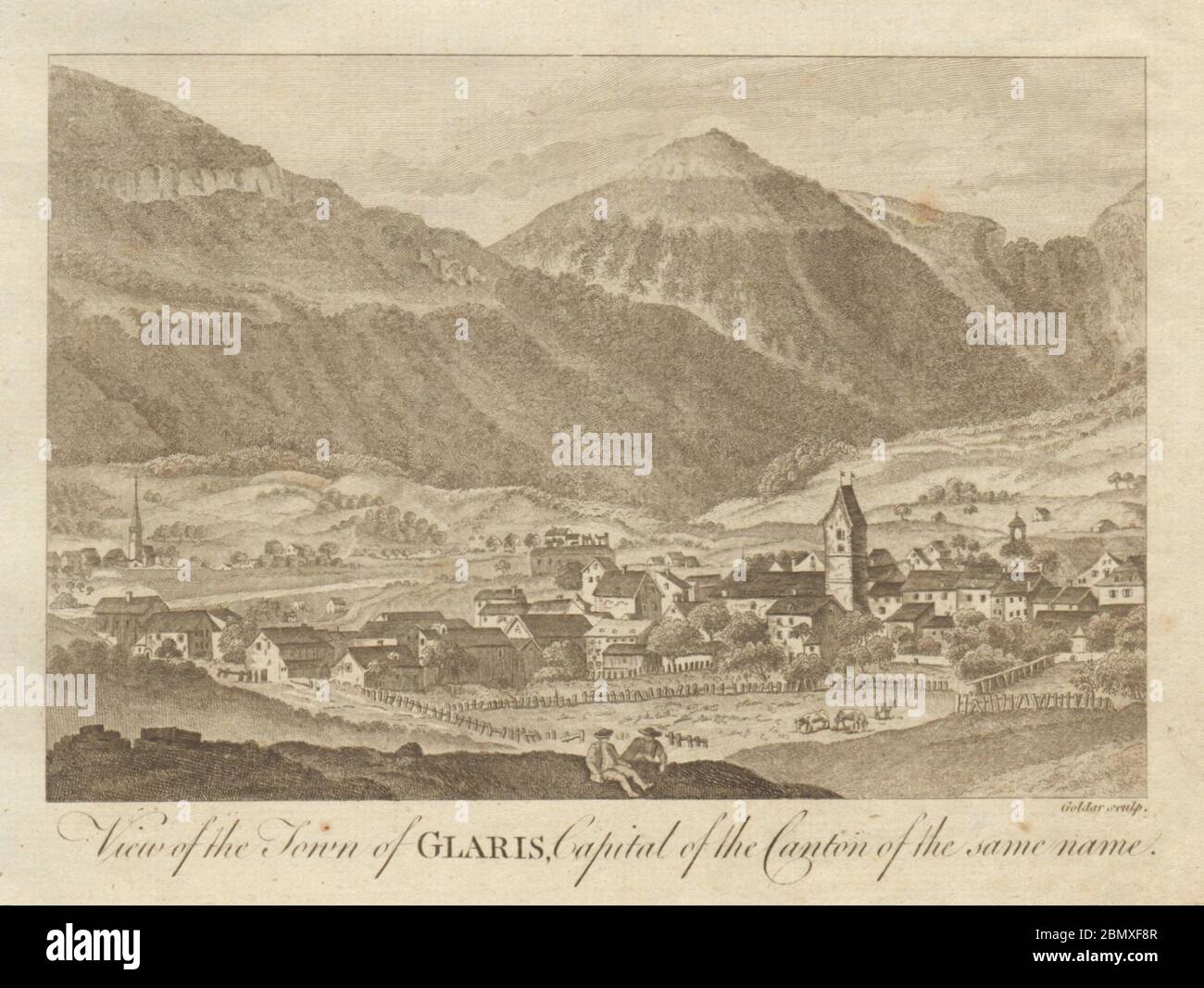 View of the town of Glaris. Glarus. Switzerland. BANKES 1789 old antique print Stock Photo