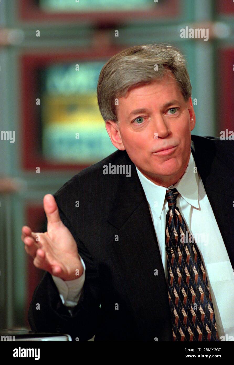 Former Klansman and congressional candidate David Duke discusses his bid for the seat opened by Rep. Bob Livingston during the Sunday political talk show, Meet the Press, on NBC-TV March 28, 1999 in Washington, DC. Stock Photo