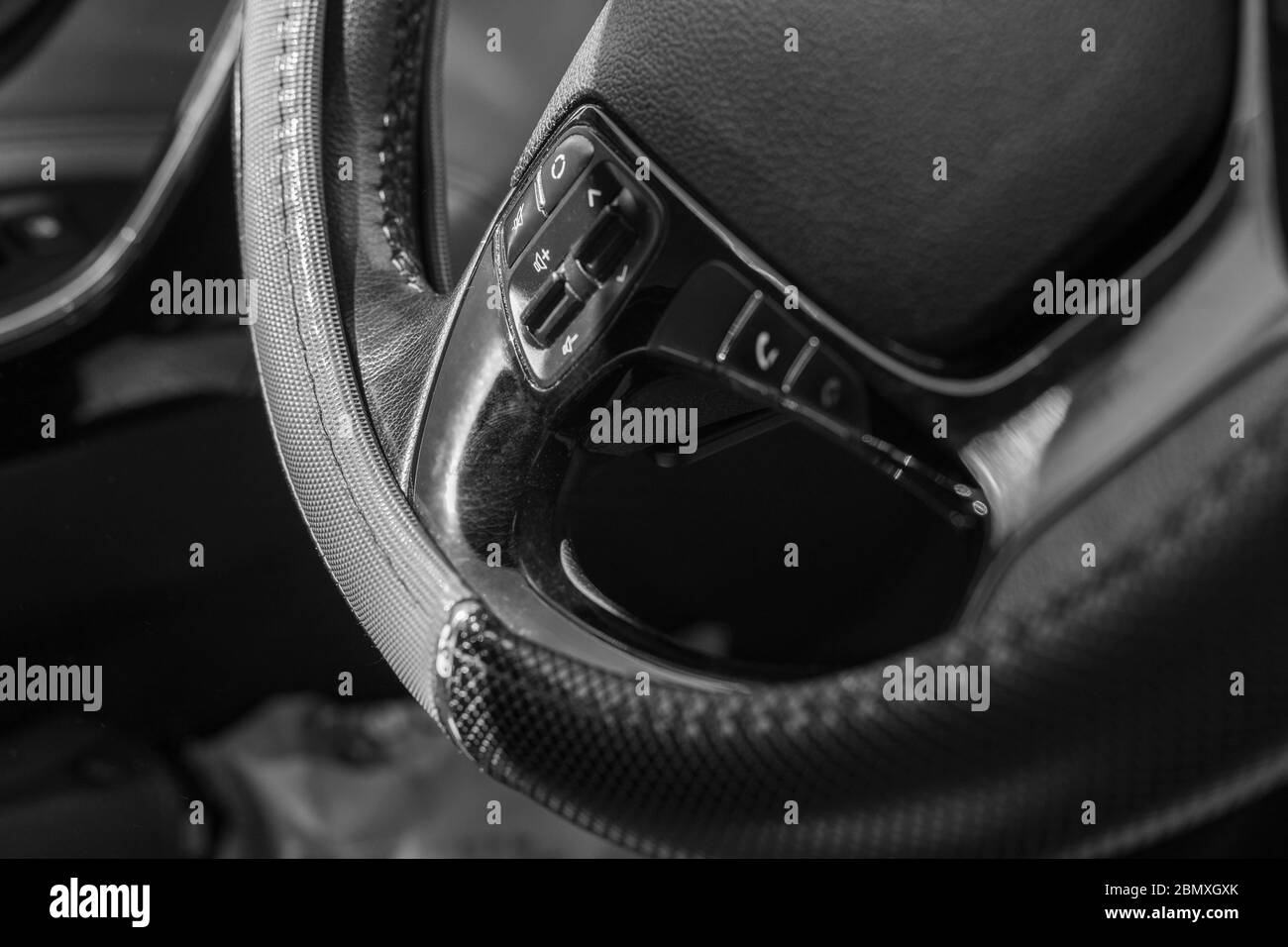 Steering wheel of a car. multifunction steering wheel control buttons