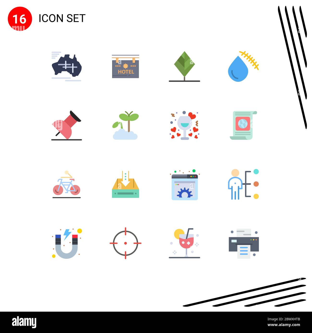 Set of 16 Modern UI Icons Symbols Signs for wound, cut, location, blood, tree Editable Pack of Creative Vector Design Elements Stock Vector