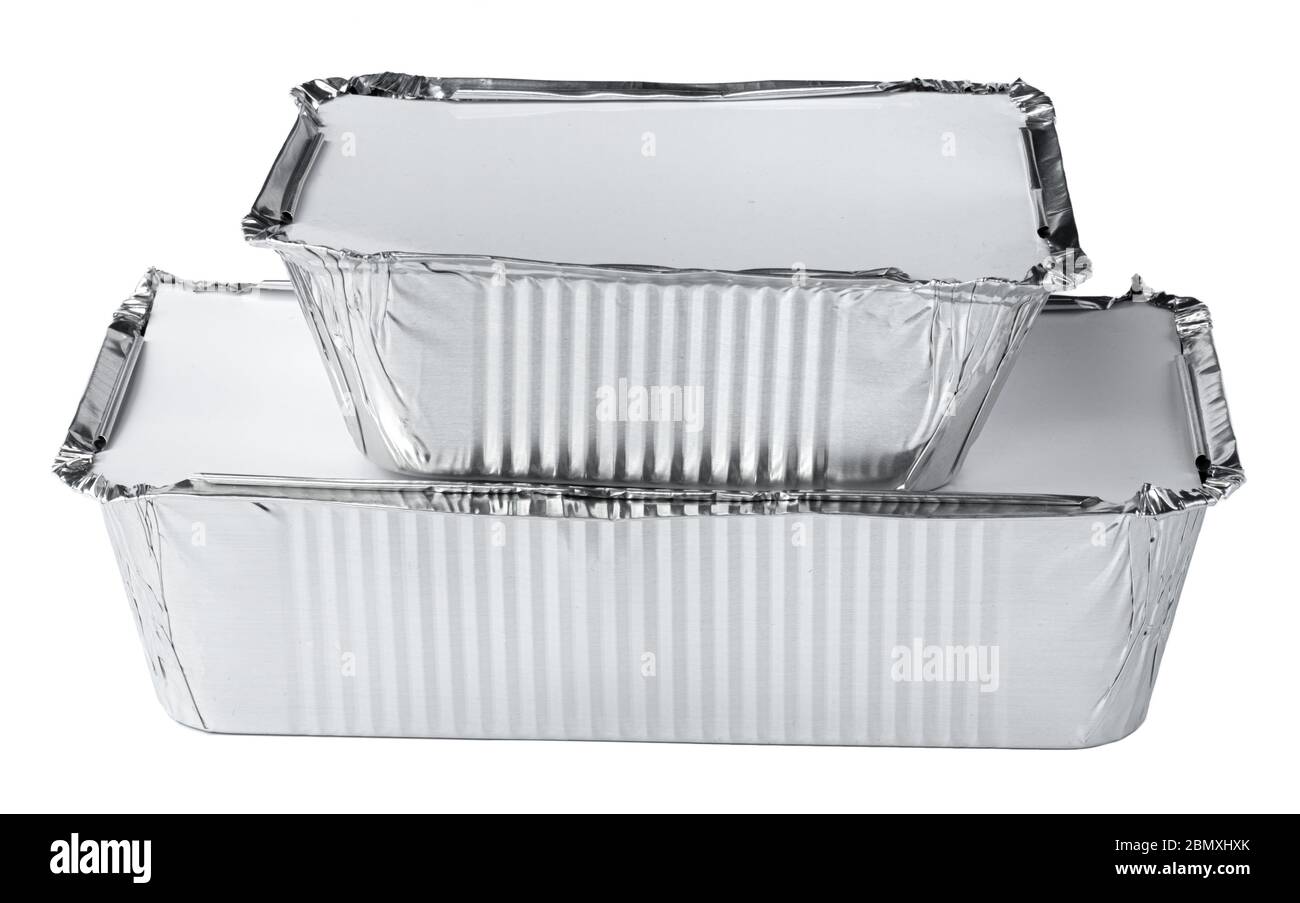 Packed foil food boxes on white background, copy space Stock Photo
