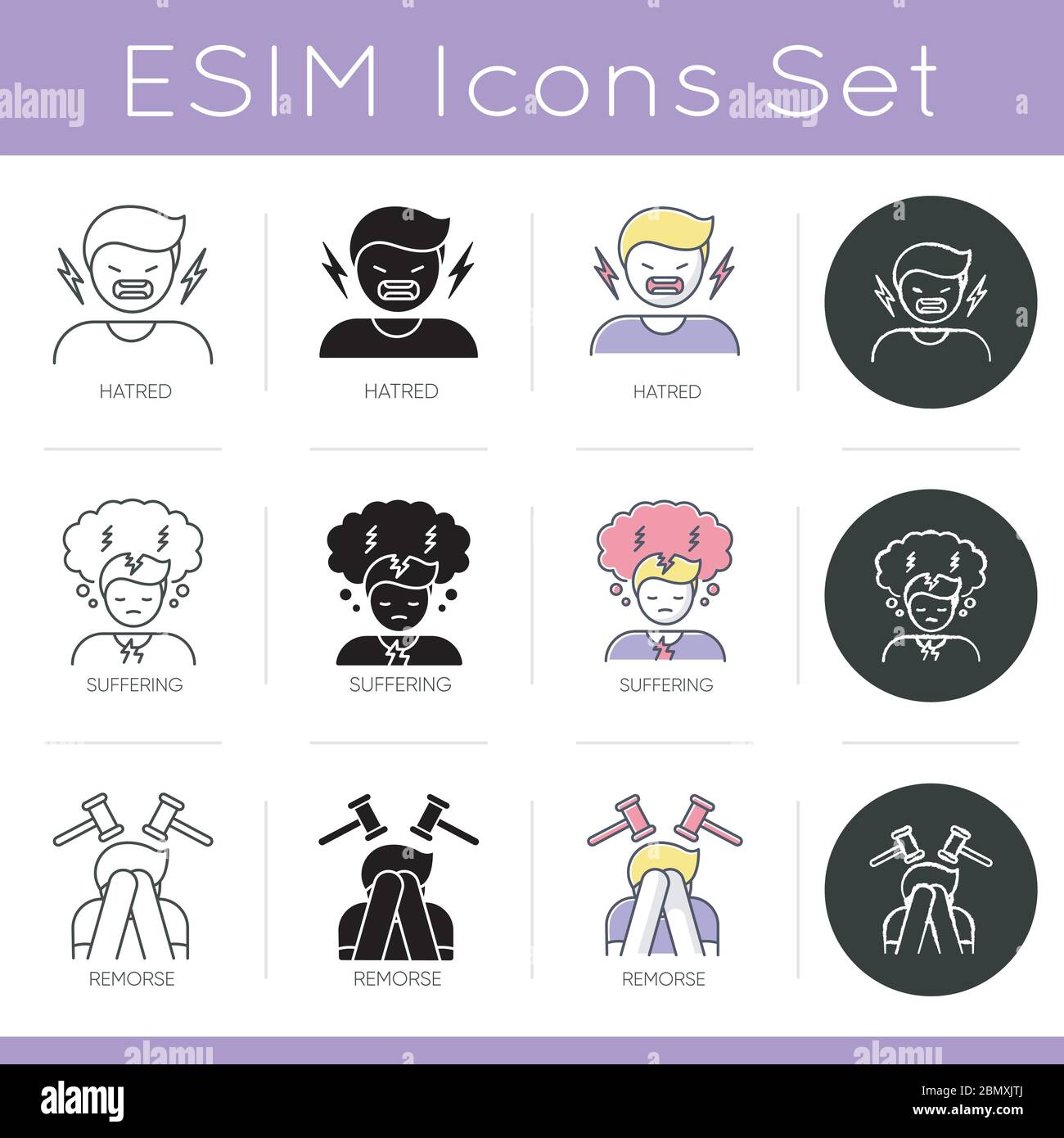 Psychological problem icons set Stock Vector